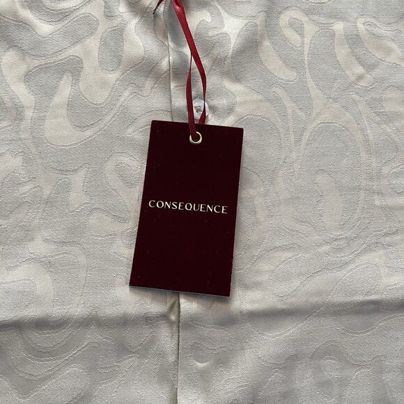 CONSEQUENCE MENS BUTTON DOWN SHIRT MEDIUM JACQUARD RAYON BLEND WHITE NWT WHITE - Picture 3 of 11